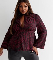 New Look Curves Red Tiger Print Cut Out High Neck Kimono Sleeve Blouse